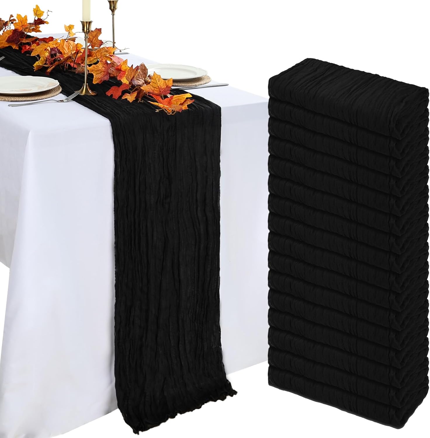 16 Pack Black Cheesecloth Table Runner for Elegant Decor