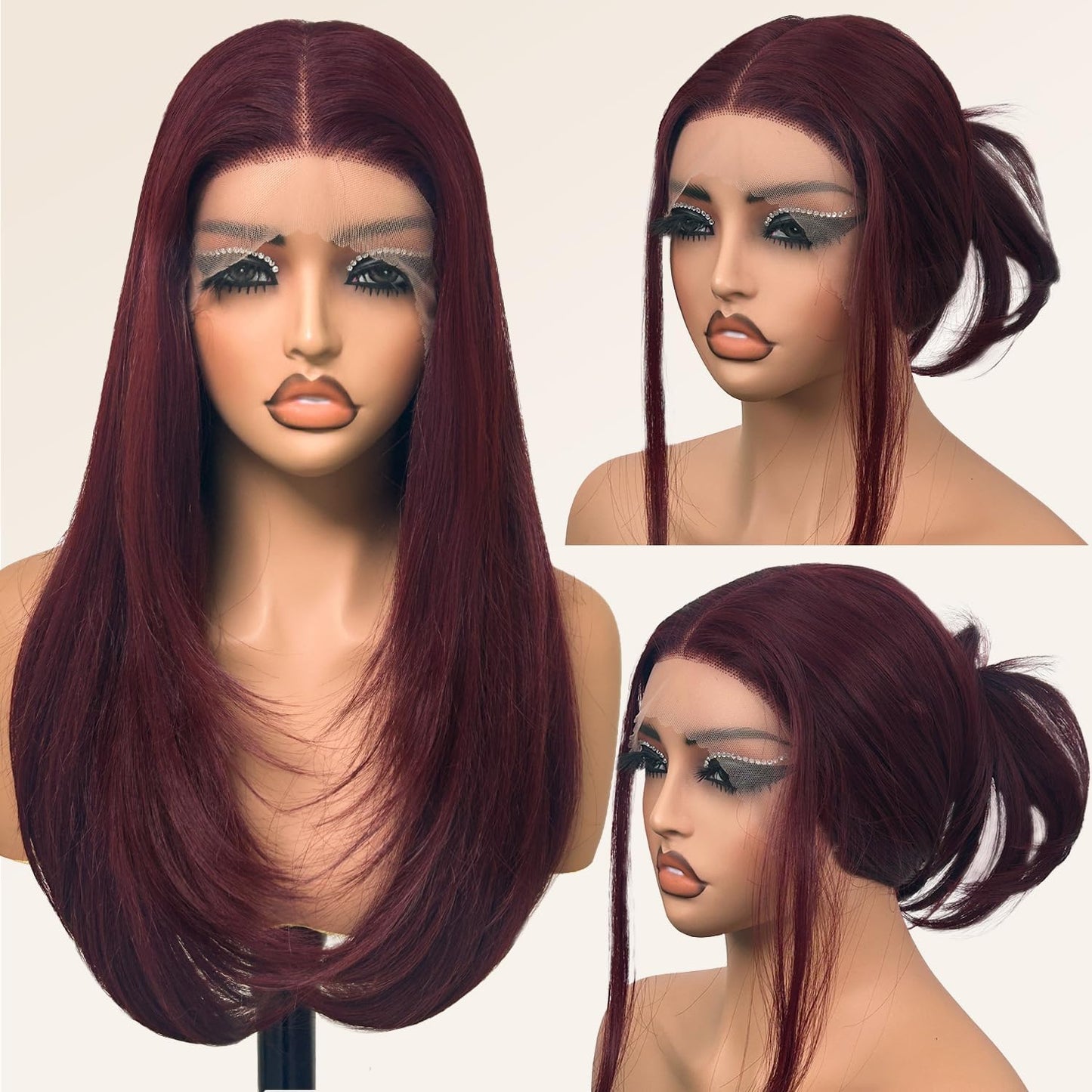 Glueless Synthetic Lace Front Wig 26 Inch Straight Black Wigs