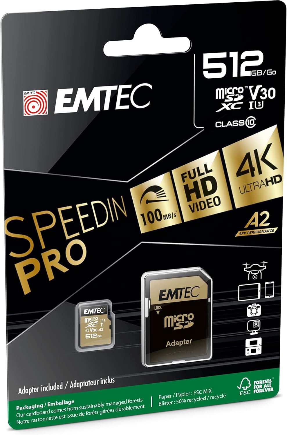 Emtec SPEEDIN' microSD Class 10 V30 UHS-I U3 for Fast Storage