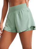 Double Layer Running Shorts for Women 3in High Waisted - Zip Pockets