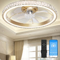 Low Profile Modern Crystal Chandelier Ceiling Fan with Lights - Quiet
