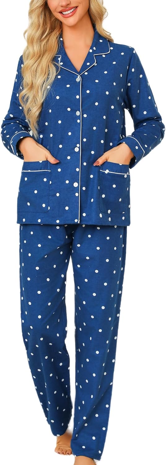 ENJOYNIGHT Womens Cotton Flannel Pajamas Set for Cozy Nights