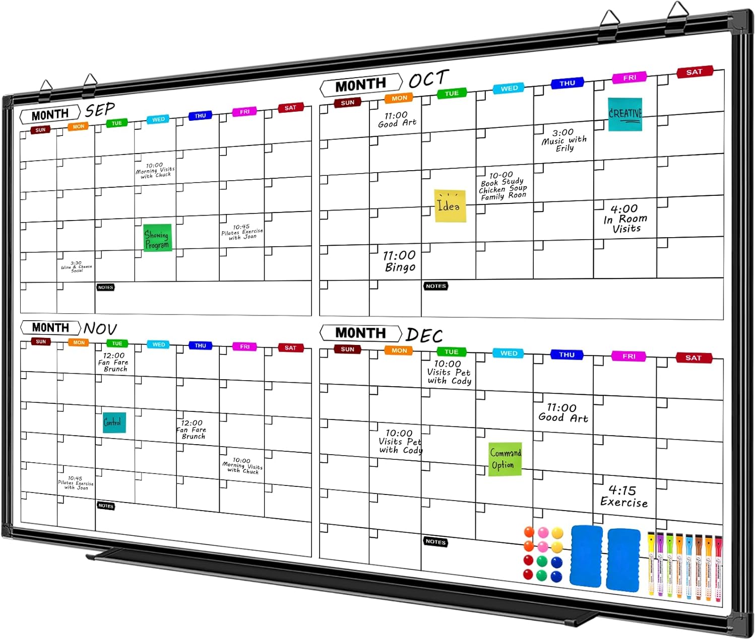 Large Dry Erase Calendar for Wall 72in x 40in with Frame