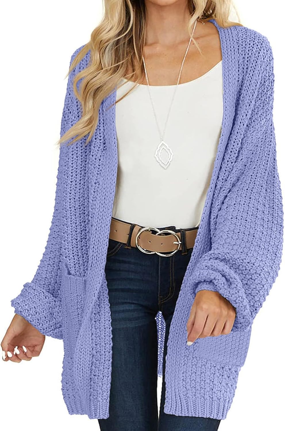 MEROKEETY Women's Open Front Chunky Knit Sweater Cardigan