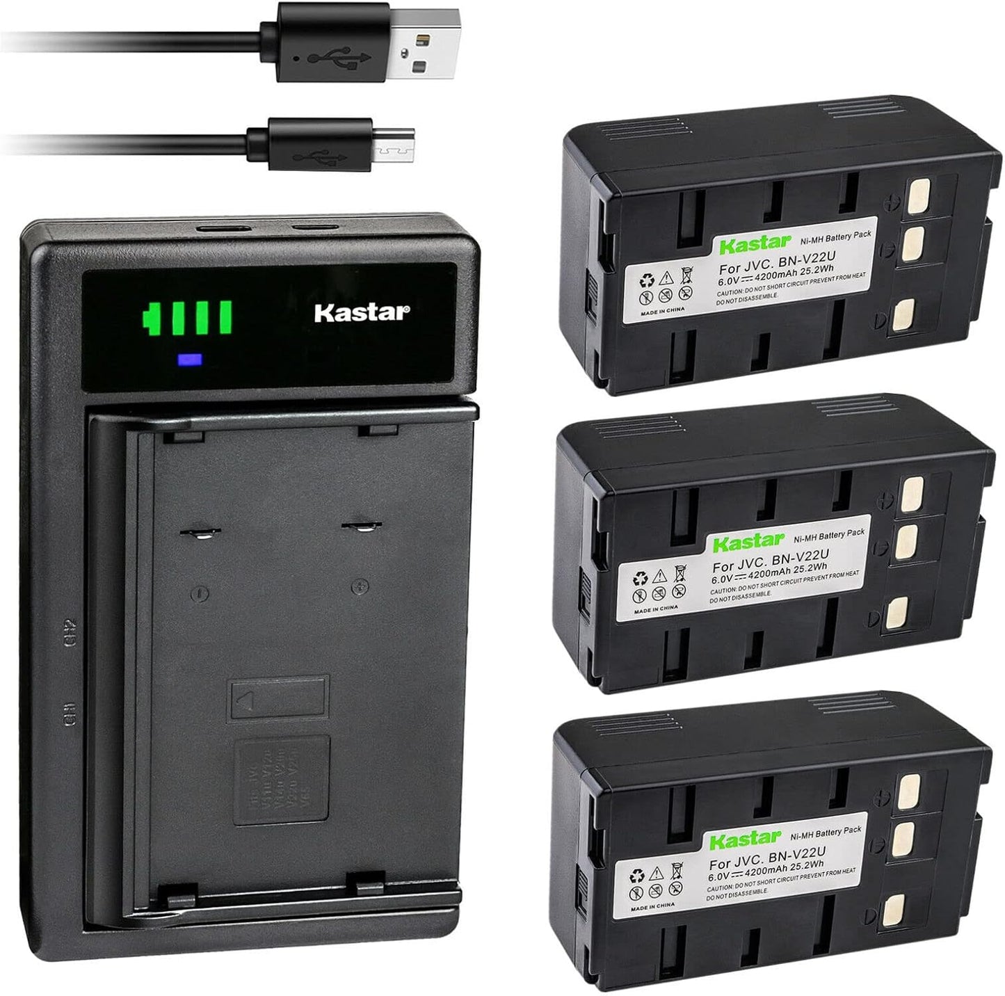 Kastar 3-Pack Battery and Smart USB Charger for JVC Cameras