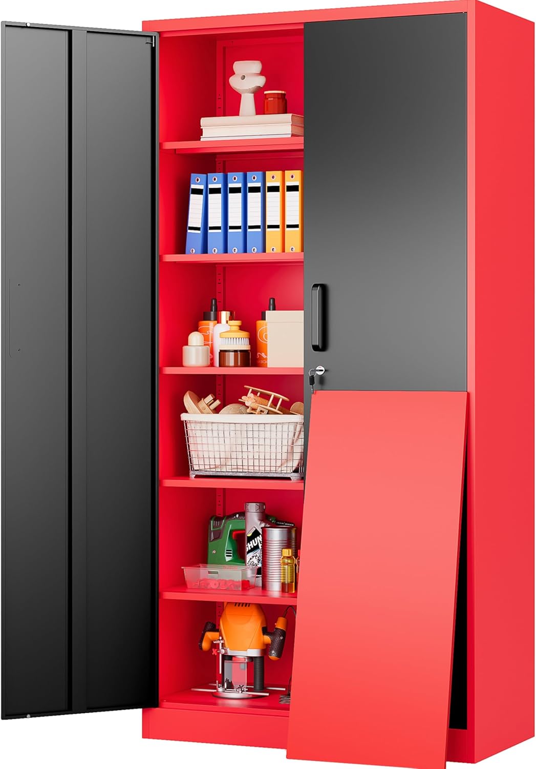 SISESOL 72in Tall Metal Storage Cabinet with Lock and 6 Shelves