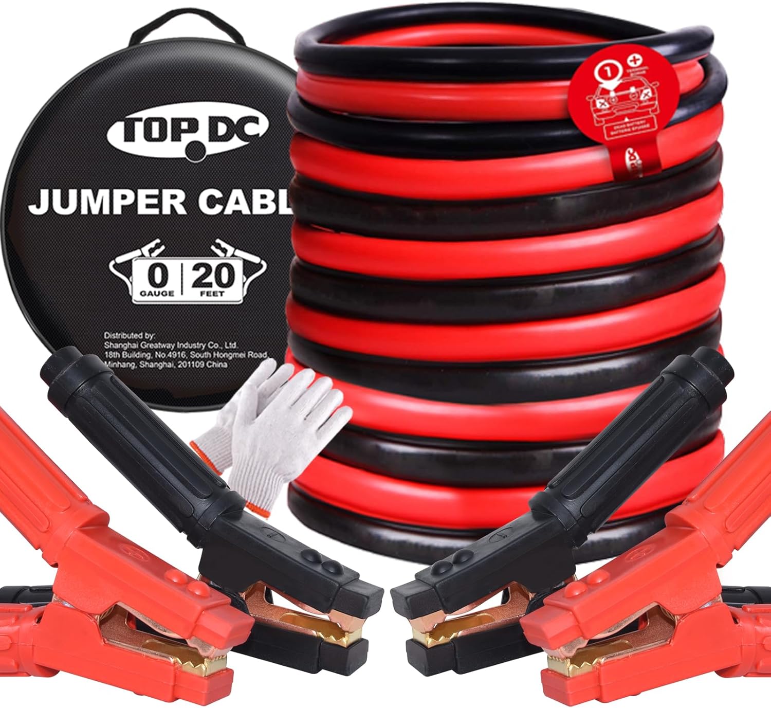 TOPDC Heavy Duty Jumper Cables 20 Feet for 12V & 24V Vehicles
