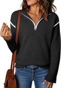 EVALESS Womens V Neck Quarter Zip Ribbed Knit Sweater - Versatile Fall