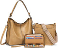 Purses for Women 3PCS Leather Crossbody Set in Yellow Brown - Large