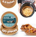 120PCS Air Fryer Liners Brown 6.3 in - Non-Stick Parchment Liners