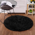 Goolela Black Round Rug 4ft Circle Fluffy Fuzzy Furry Rug