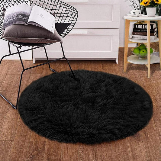 Goolela Black Round Rug 4ft Circle Fluffy Fuzzy Furry Rug