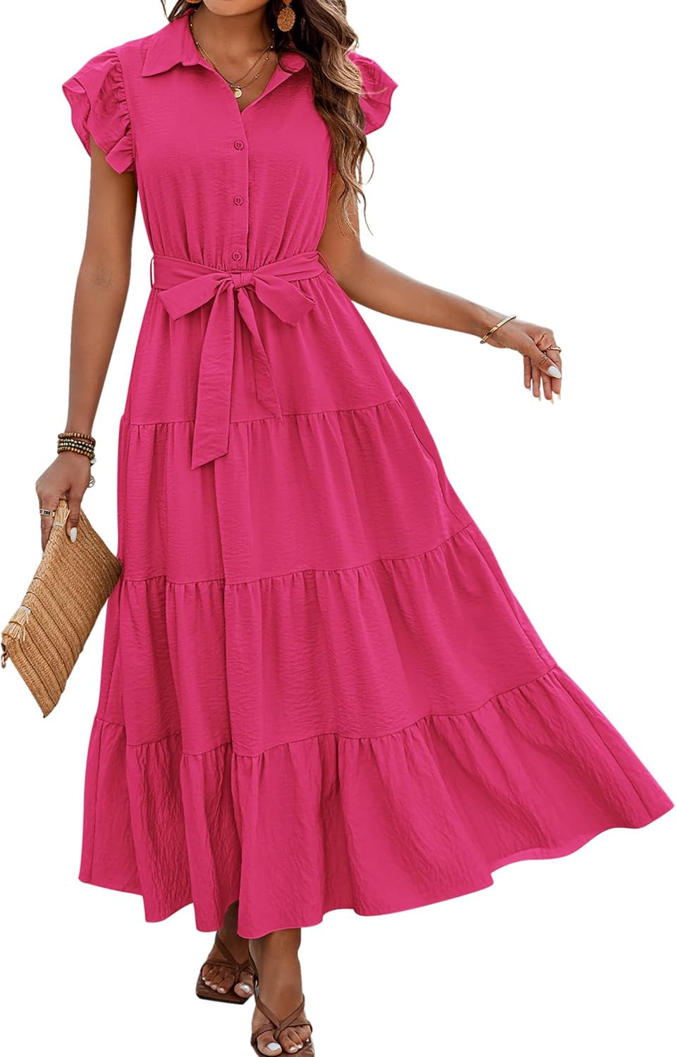 Dowerme Women's Summer Casual Dresses with Pockets and Belt