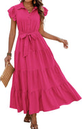 Women's Cap Ruffle Sleeve Maxi Dress - Tiered Boho Summer 2025
