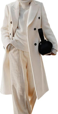 Long Wool Coat Double Breasted Trench Peacoat - Classic Fall Winter