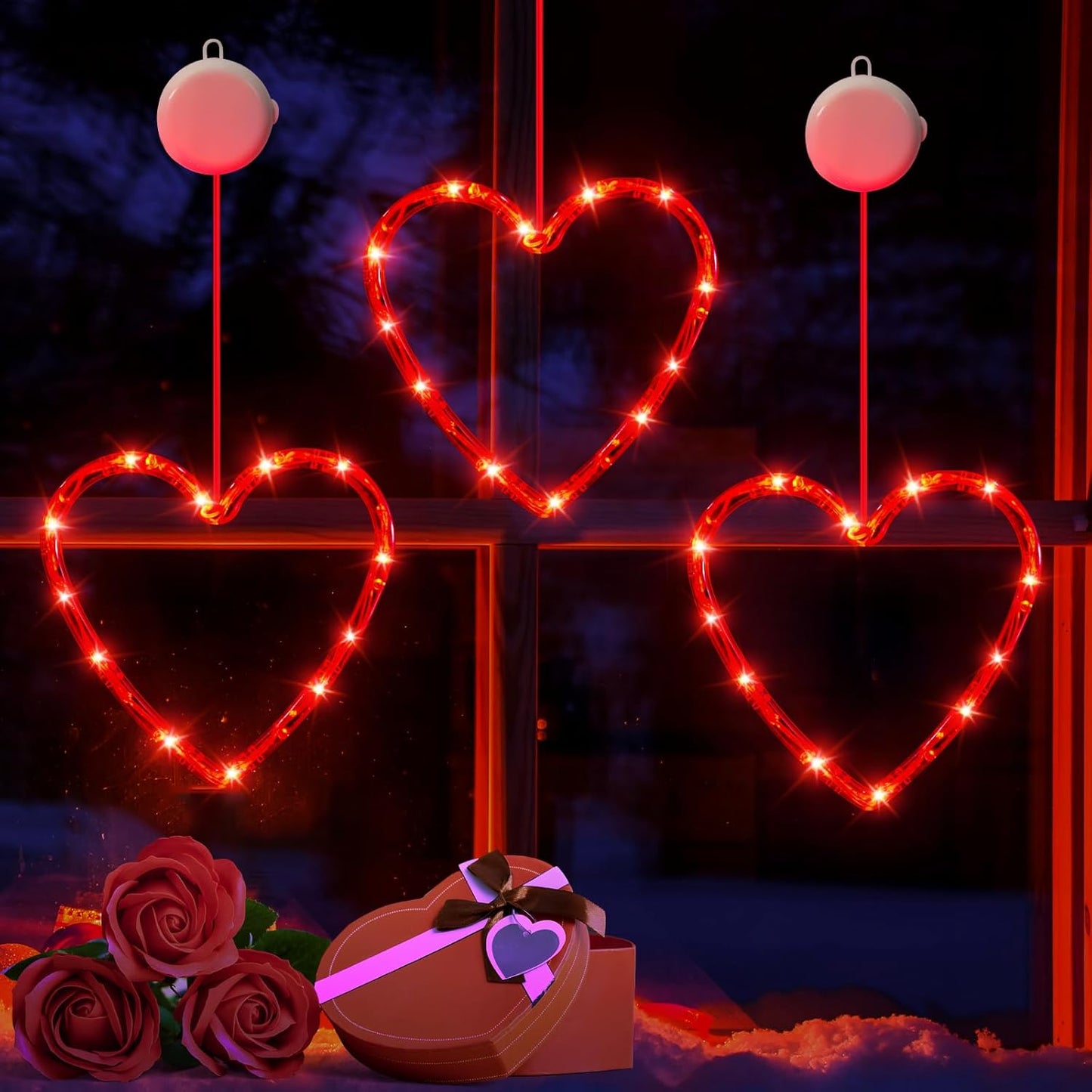 Valentines Day Lighted Heart Decor - Set of 3 with Timer