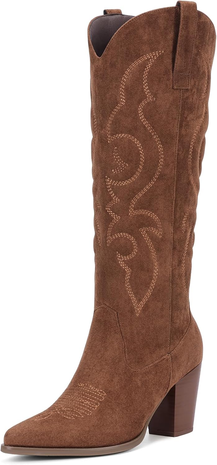 Pasuot Suede Cowboy Boots for Women - Stylish Knee High Boots