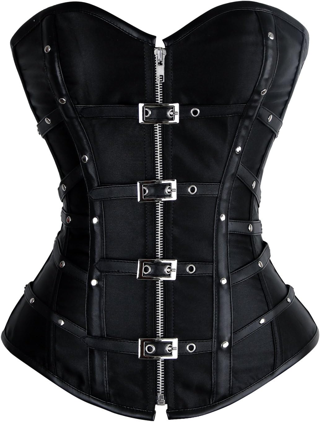 Charmian Women's Gothic Punk Satin Boned Corset Top with Buckles