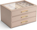 Vlando 3 Layer Jewelry Box for Women - Glass Lid Organizer