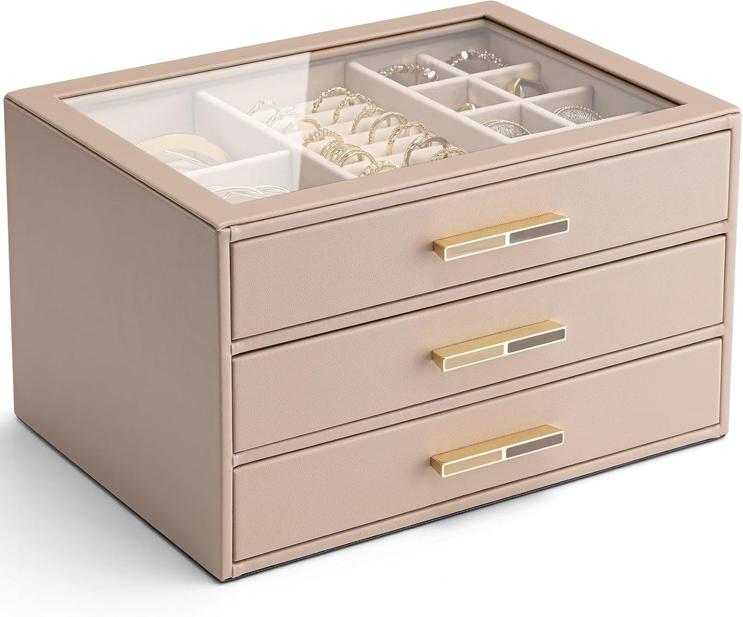 Vlando 3 Layer Jewelry Box with Glass Lid for Elegant Storage