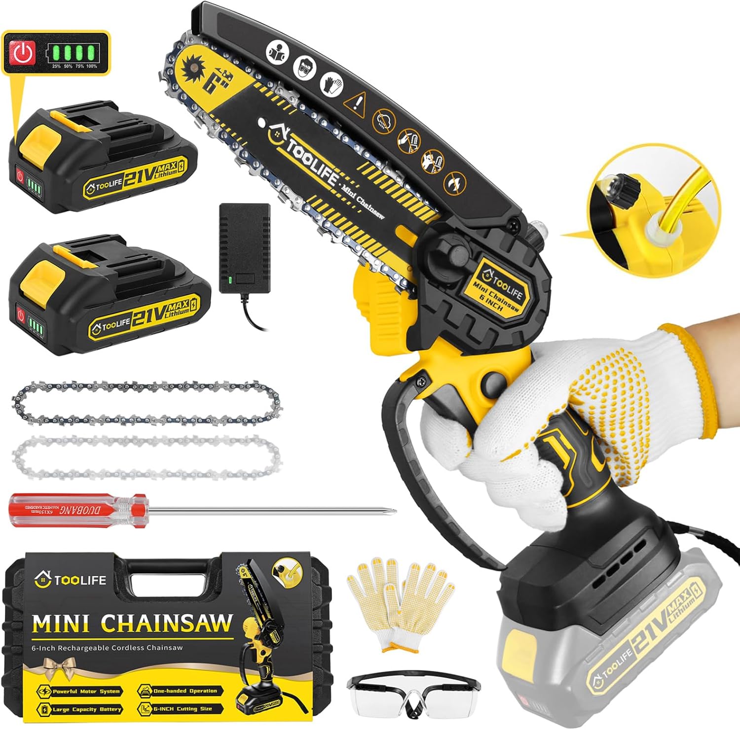 TOOLIFE Mini Chainsaw Cordless 6 Inch for Effortless Cutting