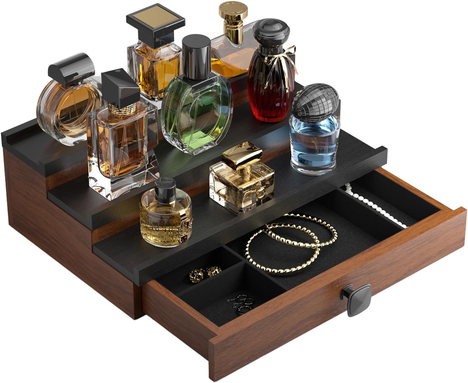 Cologne Organizer for Men: 3 Tier Wooden Perfume Display Shelf
