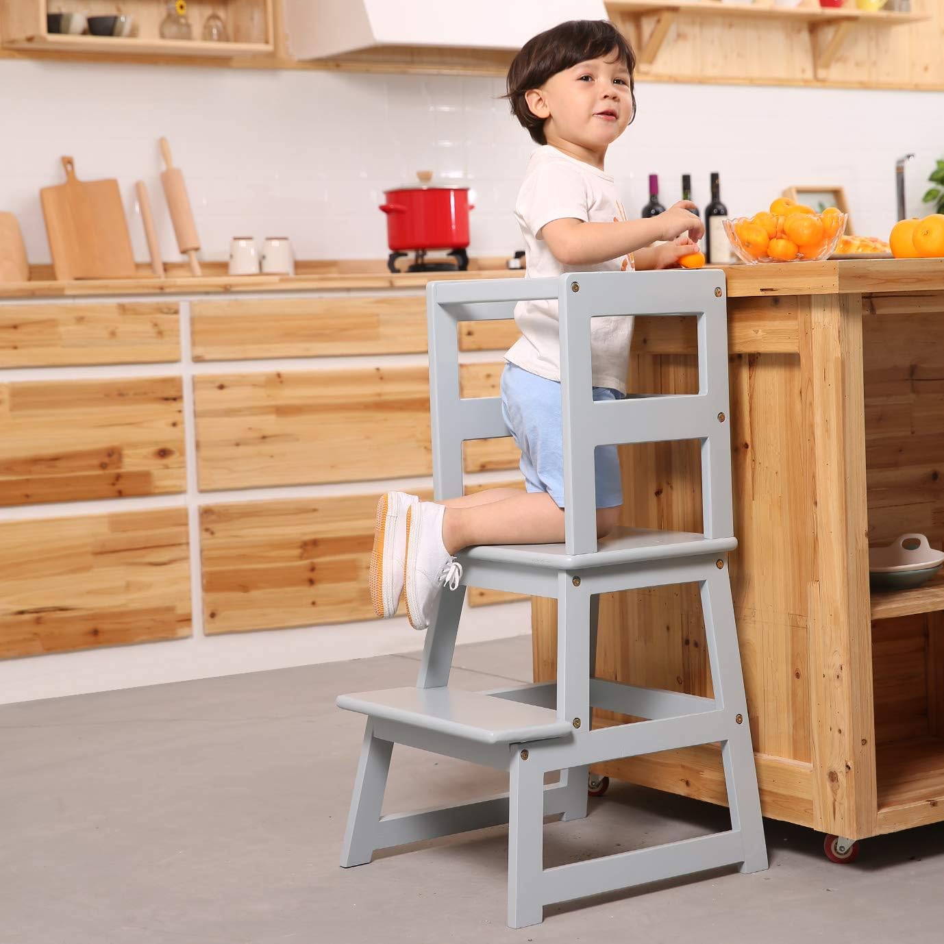 SDADI Kitchen Step Stool for Kids with Safety Rail and Stability