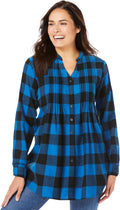 Plus Size Pintucked Flannel Shirt - Soft Pure Cotton Comfort