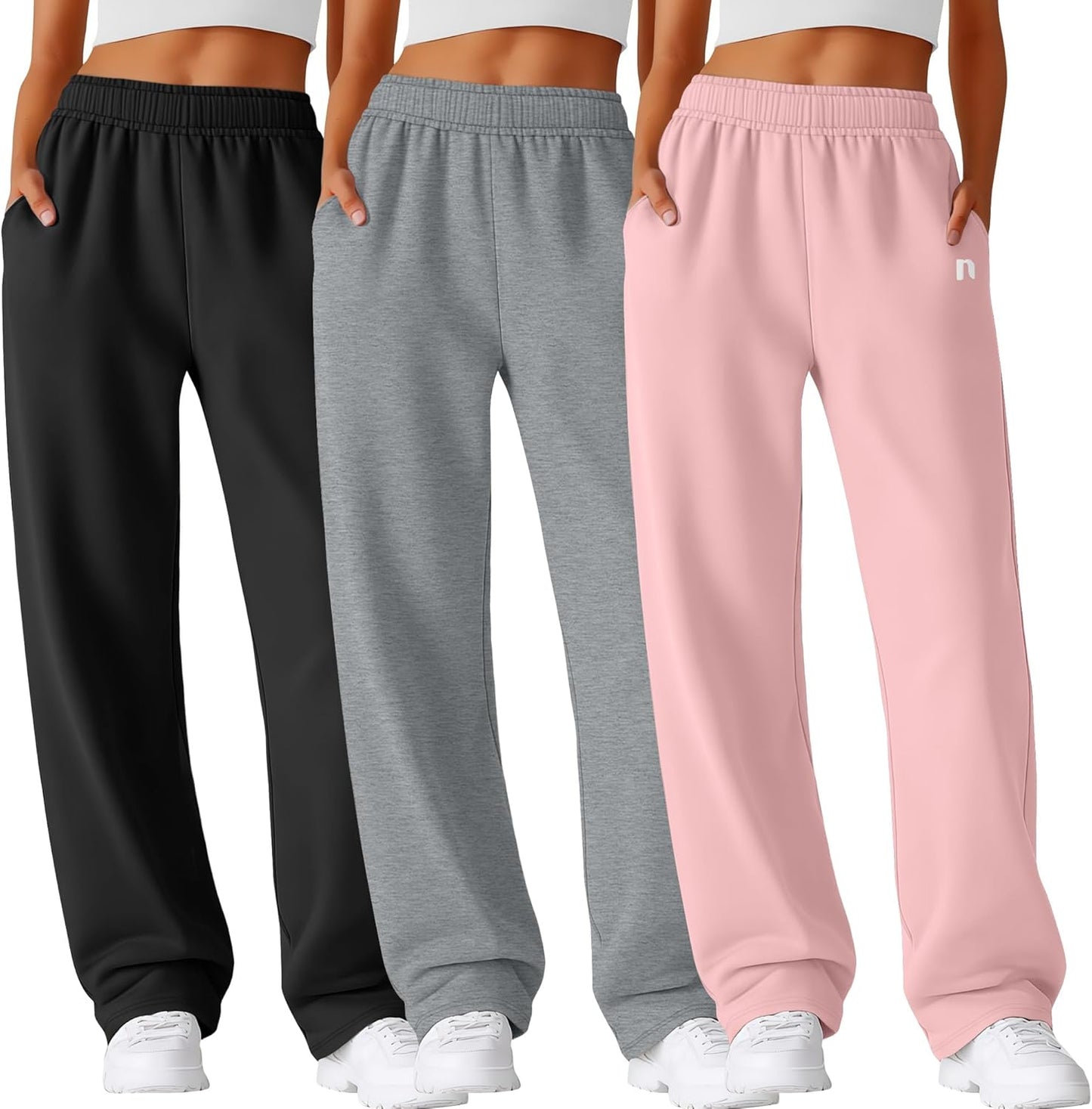 Neer 3 Pack Womens Wide Leg Sweatpants for Casual Comfort