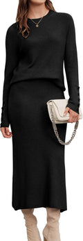Women's Wool Blend Sweater 2 Piece Set - Winter 2025 Midi Skirt