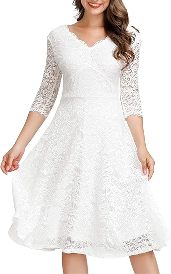 JASAMBAC Cocktail Dress for Women Vintage Wedding Guest Lace Midi