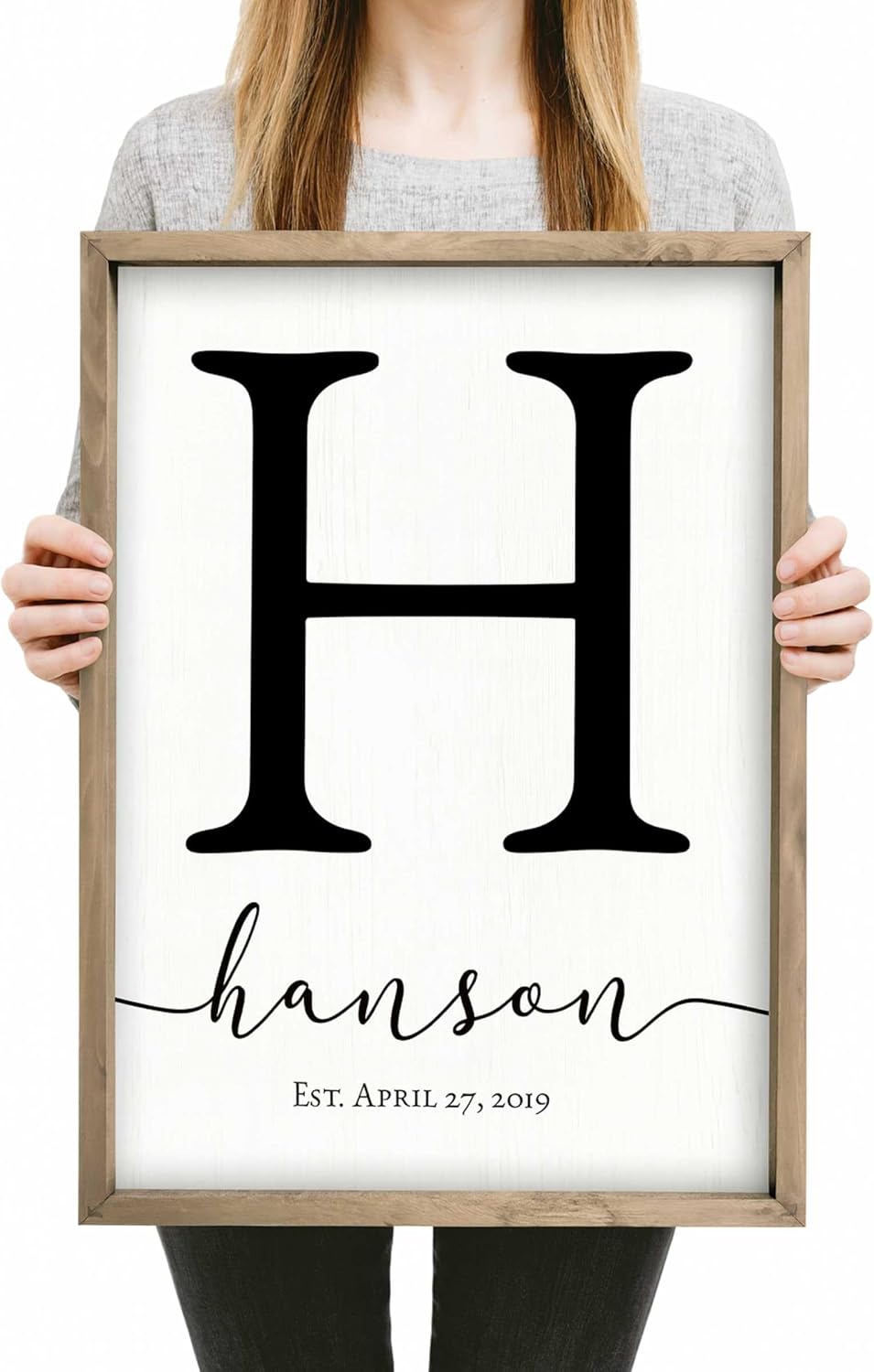 Personalized Monogram Family Name Sign in Weathered Grey Frame