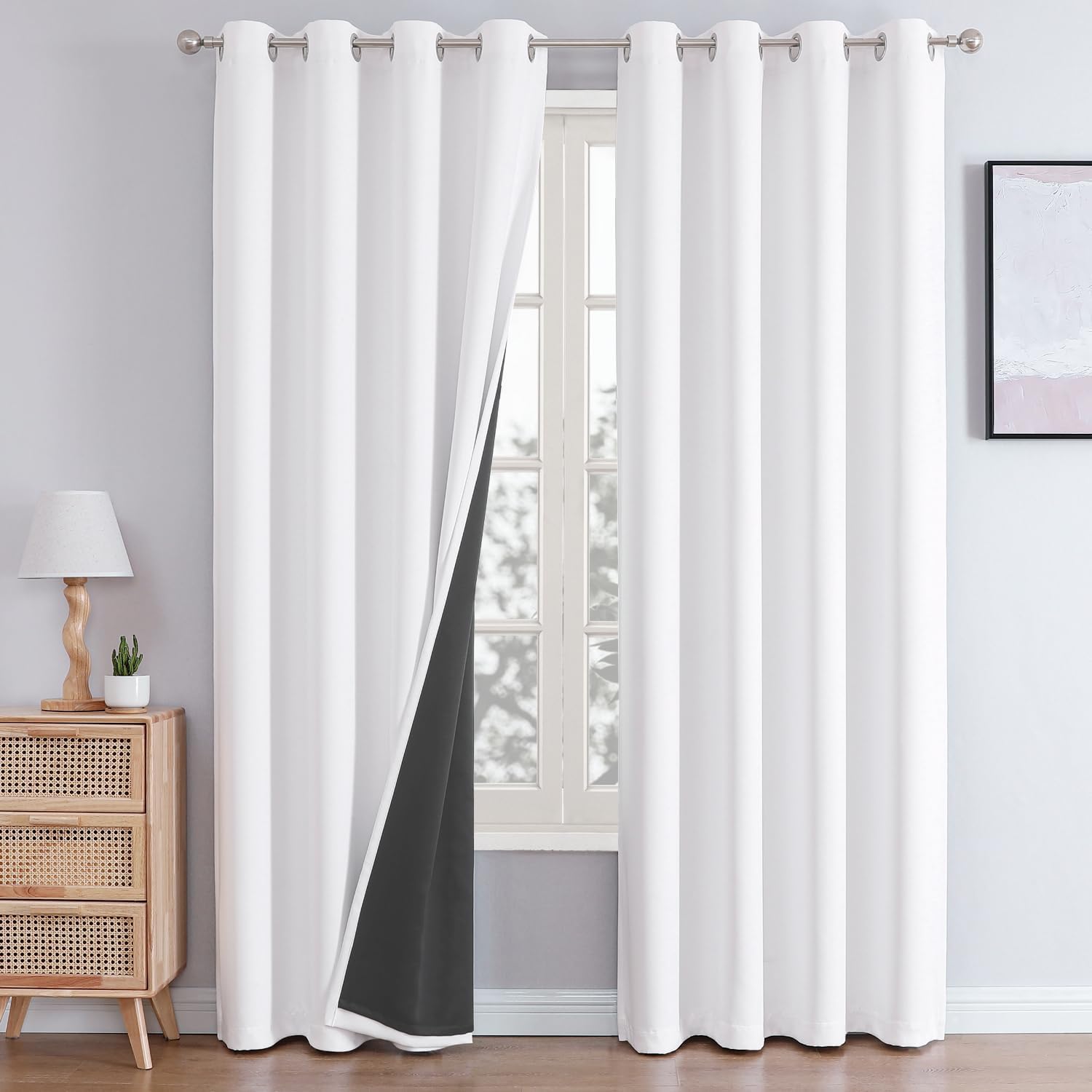 ChrisDowa White 100% Blackout Curtains for Total Darkness