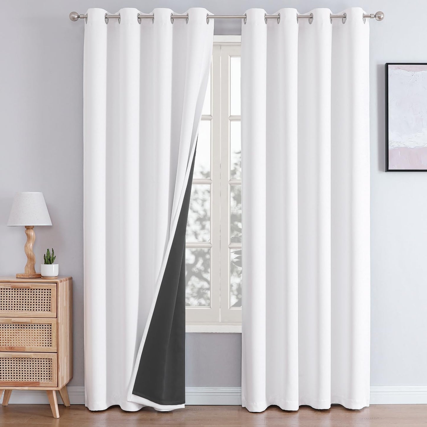 ChrisDowa White 100% Blackout Curtains for Total Darkness