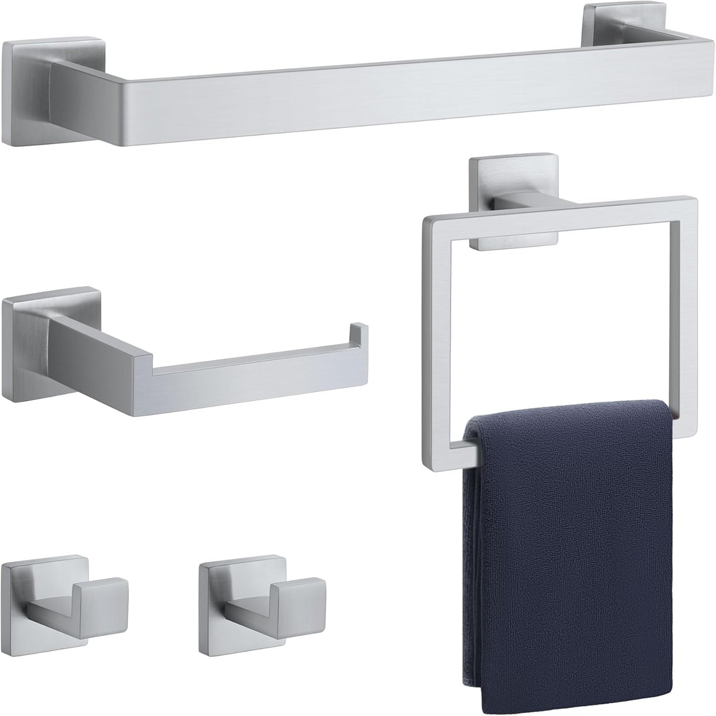 Bathroom Hardware Set Brushed Nickel 5-Pieces for Towel Racks