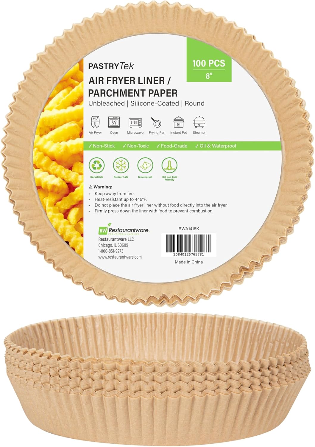 Non-Stick Silicone Air Fryer Liners - 100 ct
