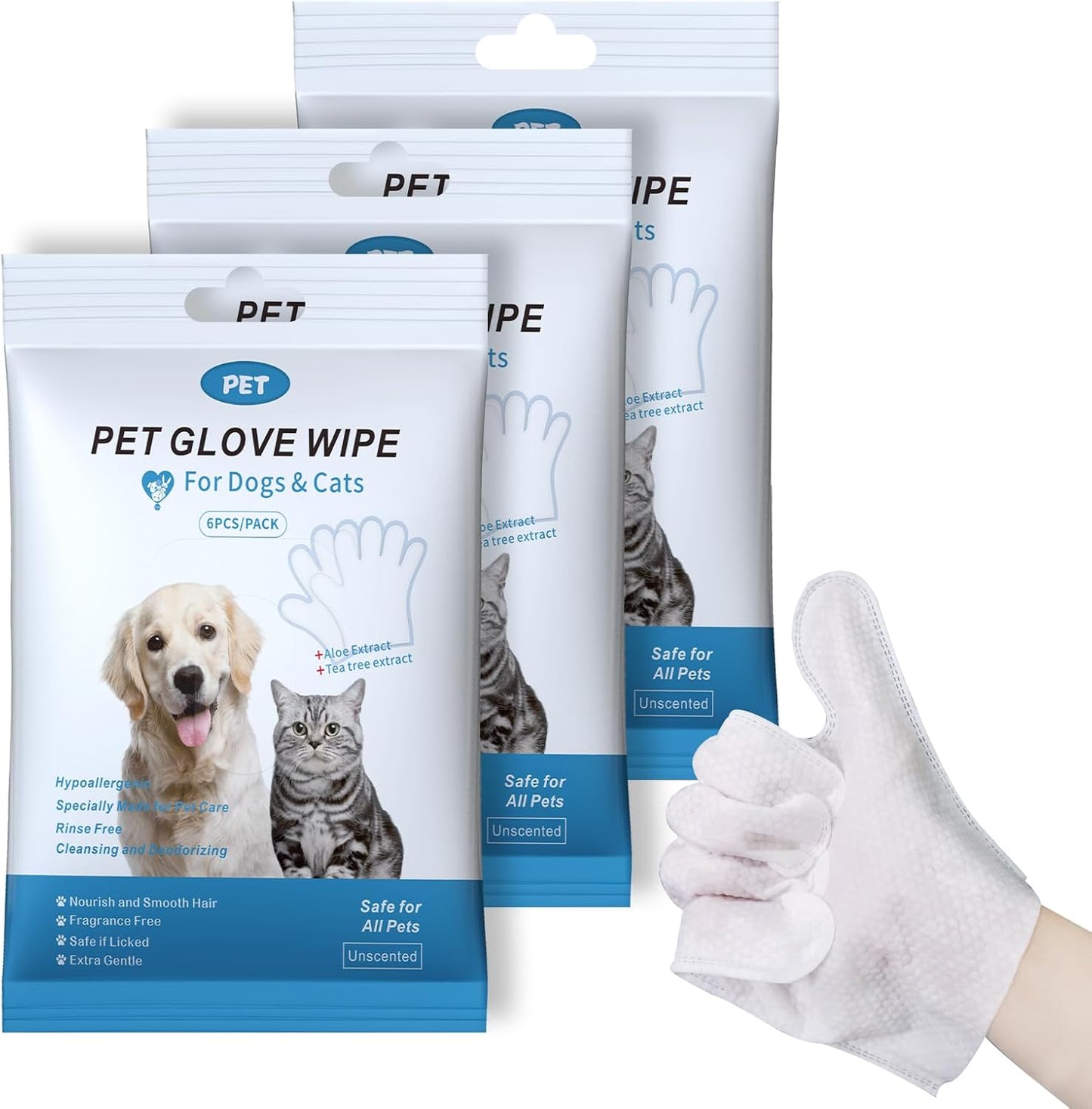 3-Pack Pet Grooming Glove Wipes - Clean, Deodorize, Refresh!