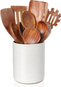 Nucookery Wooden Cooking Utensils Set with Ceramic Holder