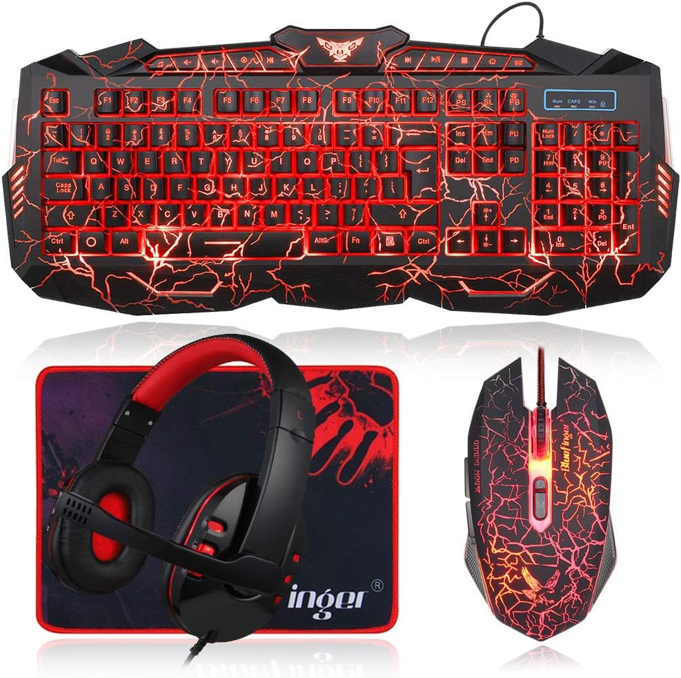 BlueFinger Gaming Keyboard Mouse Headset Combo for Ultimate Play