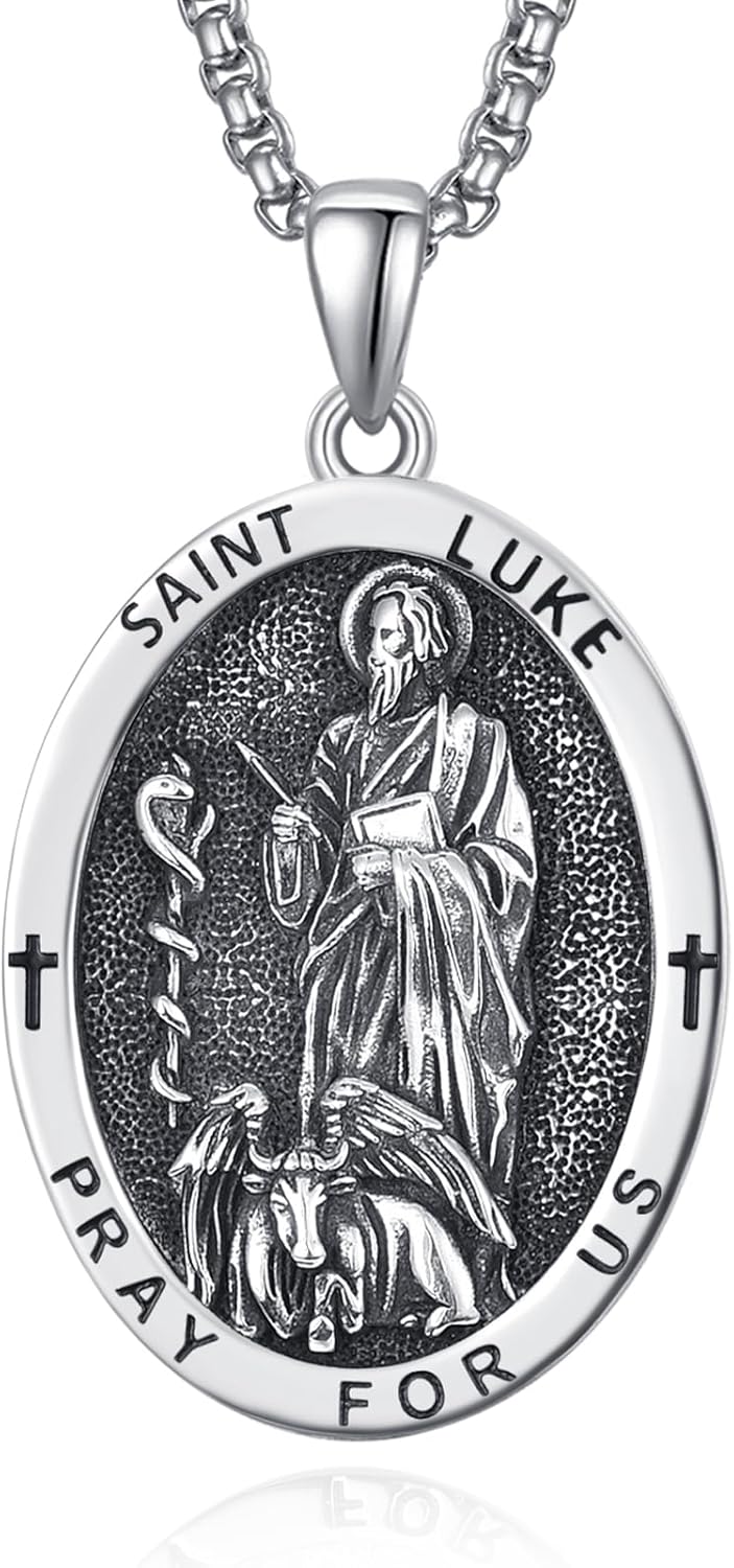 925 Sterling Silver Patron Saint Medals Amulet Necklace for Men