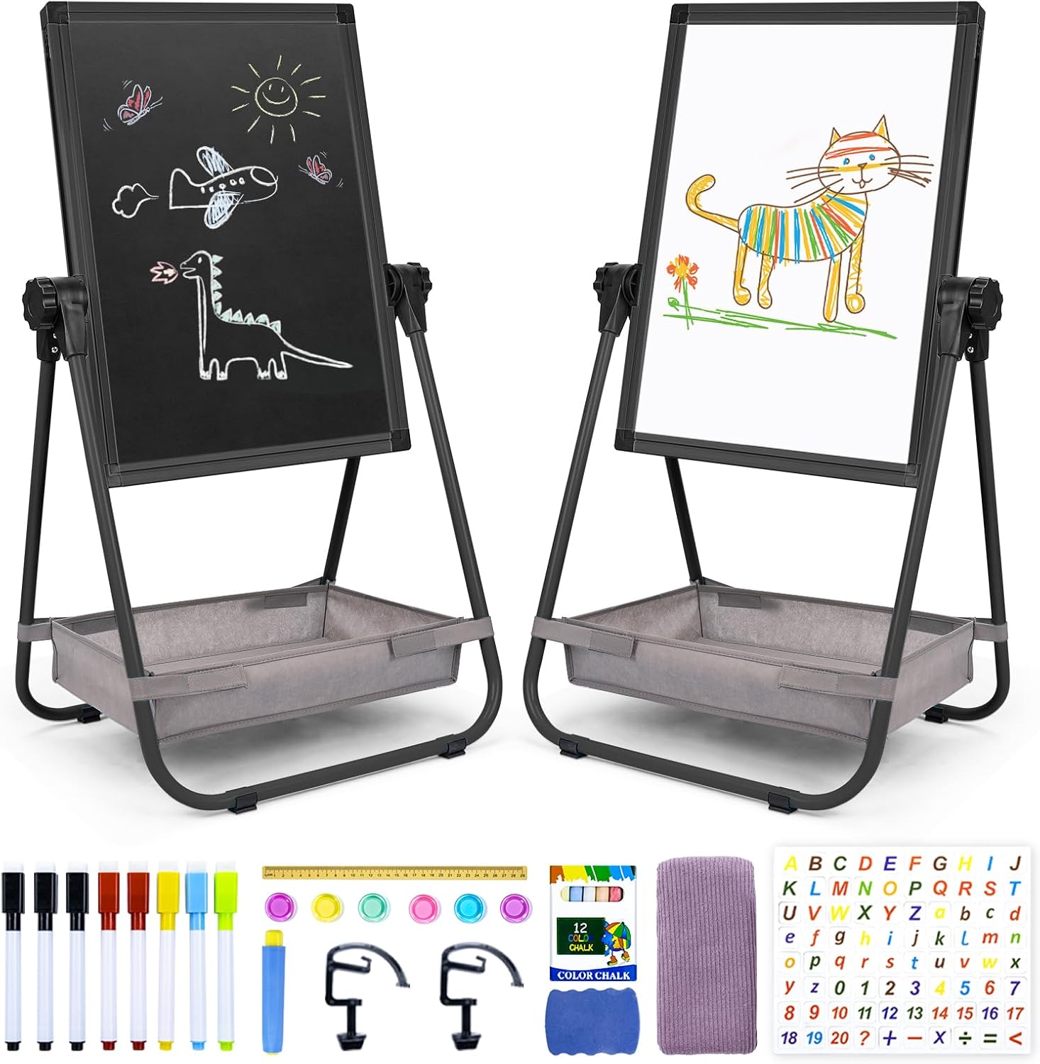 WEYOUNG Kids Easel: Adjustable Double-Sided Whiteboard & Chalkboard