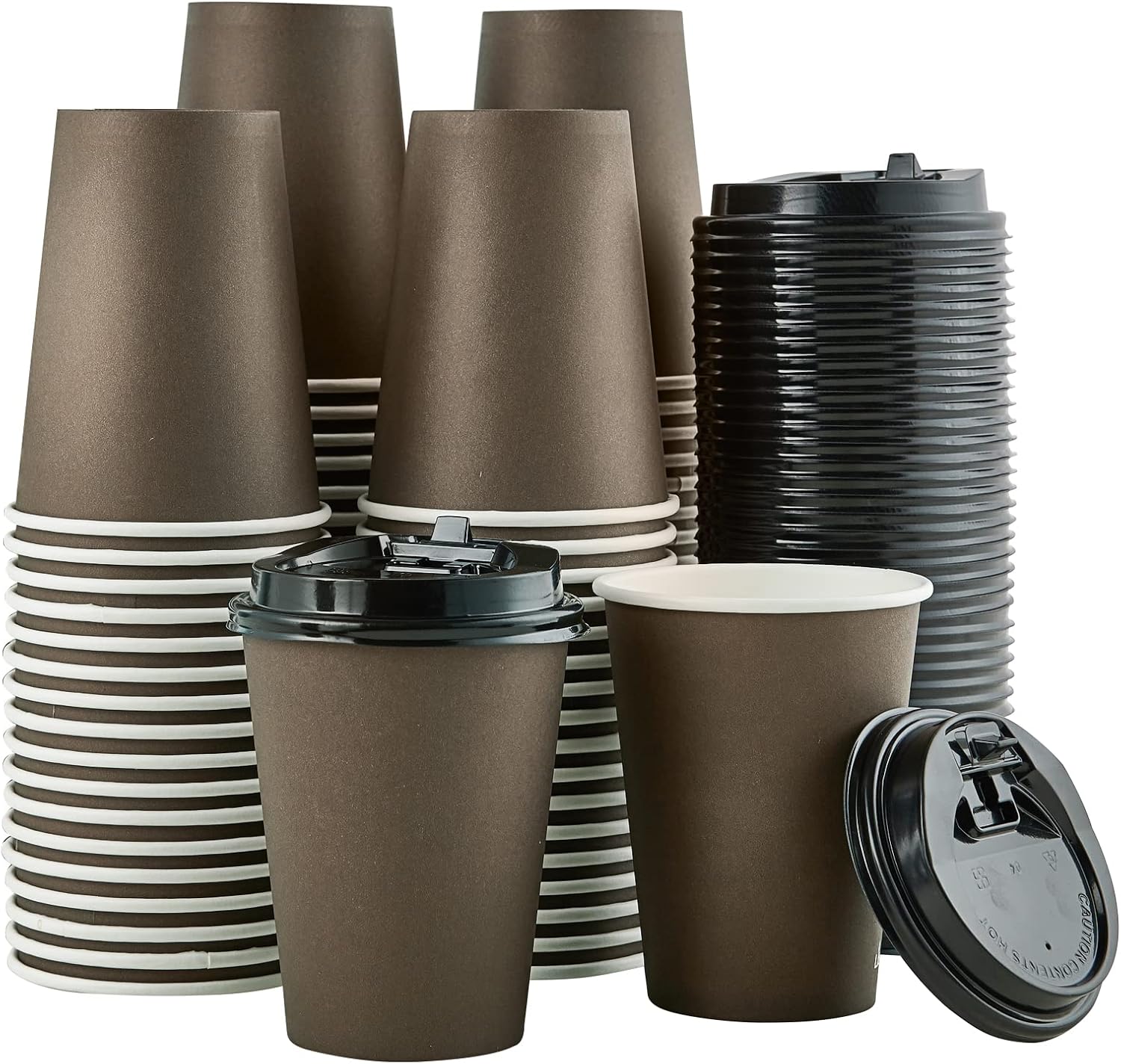 LITOPAK 100 Pack 12 oz Brown Paper Coffee Cups with Lids - Hot Drinks On the Go!
