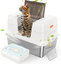 Stainless Steel Cat Litter Box with Lid - XL Enclosed & Open Top