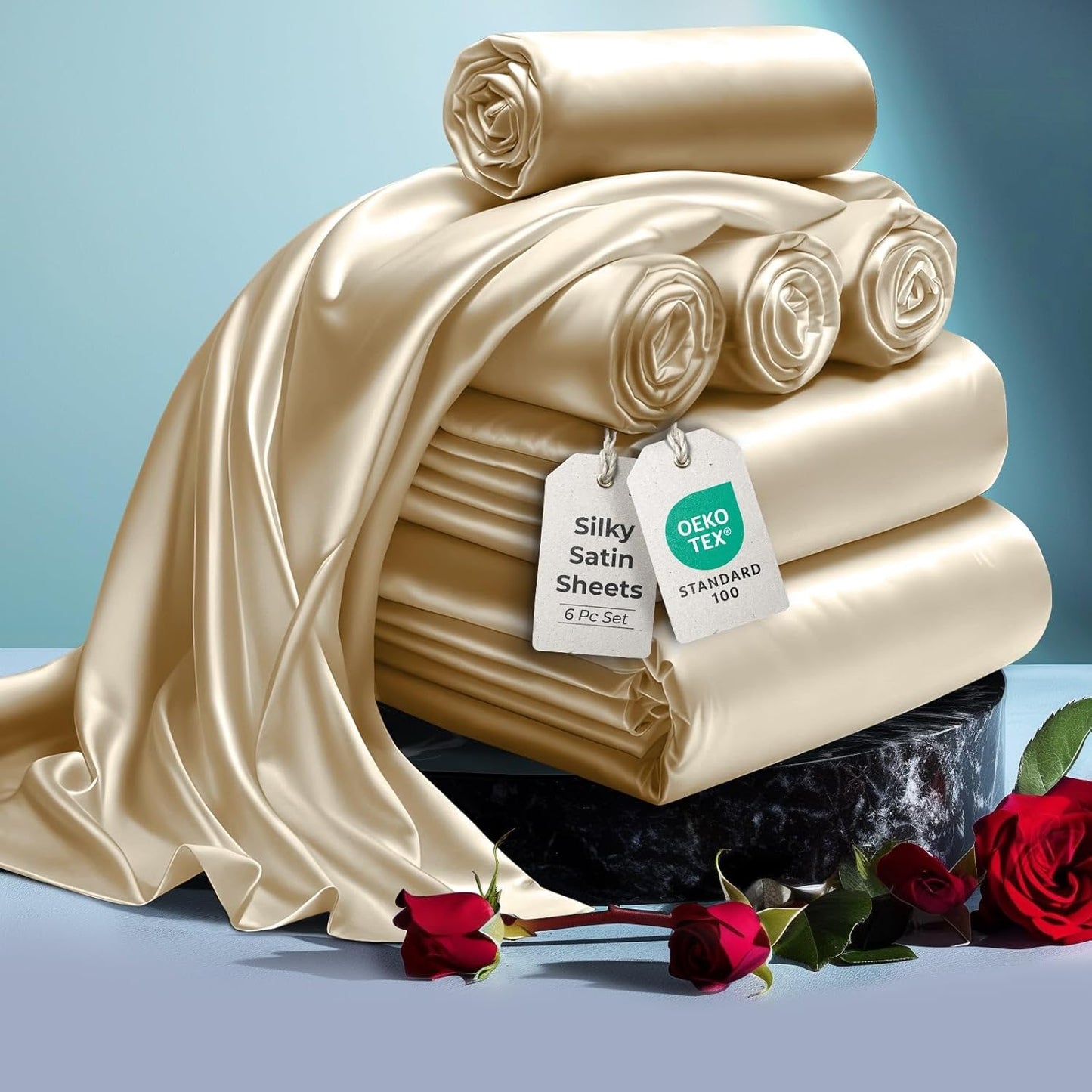 DECOLURE Satin Bed Sheets - Luxury Silky King Size Set