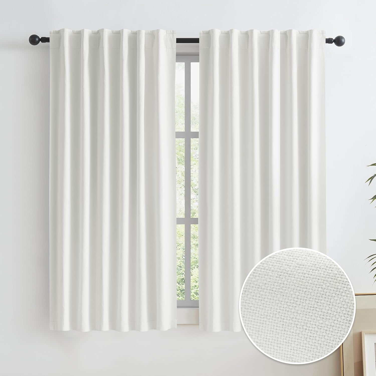 Cream Color Blackout Curtains for Bedroom 63 Inch Panels