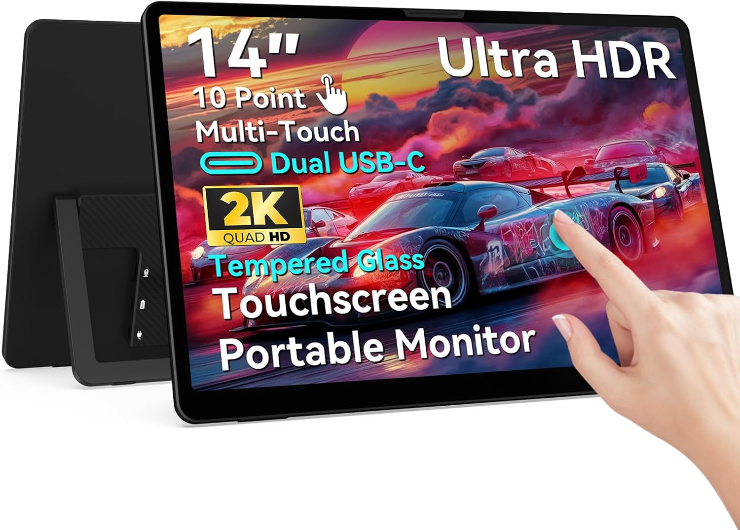 Portable 2K Touchscreen Monitor, Tempered Glass Display - Enhance Productivity On-the-Go!
