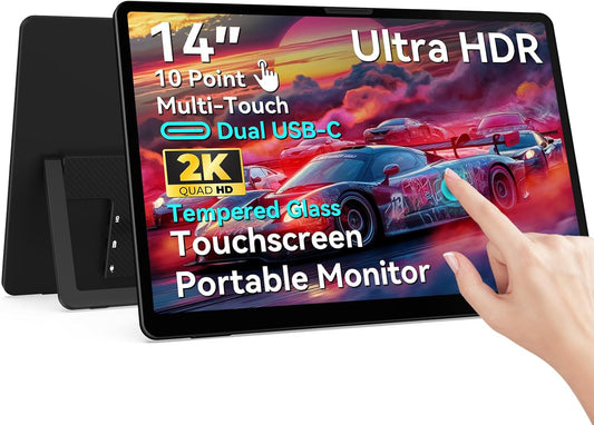 Portable 2K Touchscreen Monitor, Tempered Glass Display - Enhance Productivity On-the-Go!