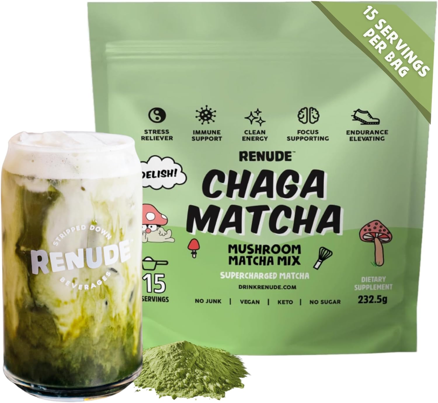 Renude Chaga Matcha Superfood Drink Mix for Natural Energy