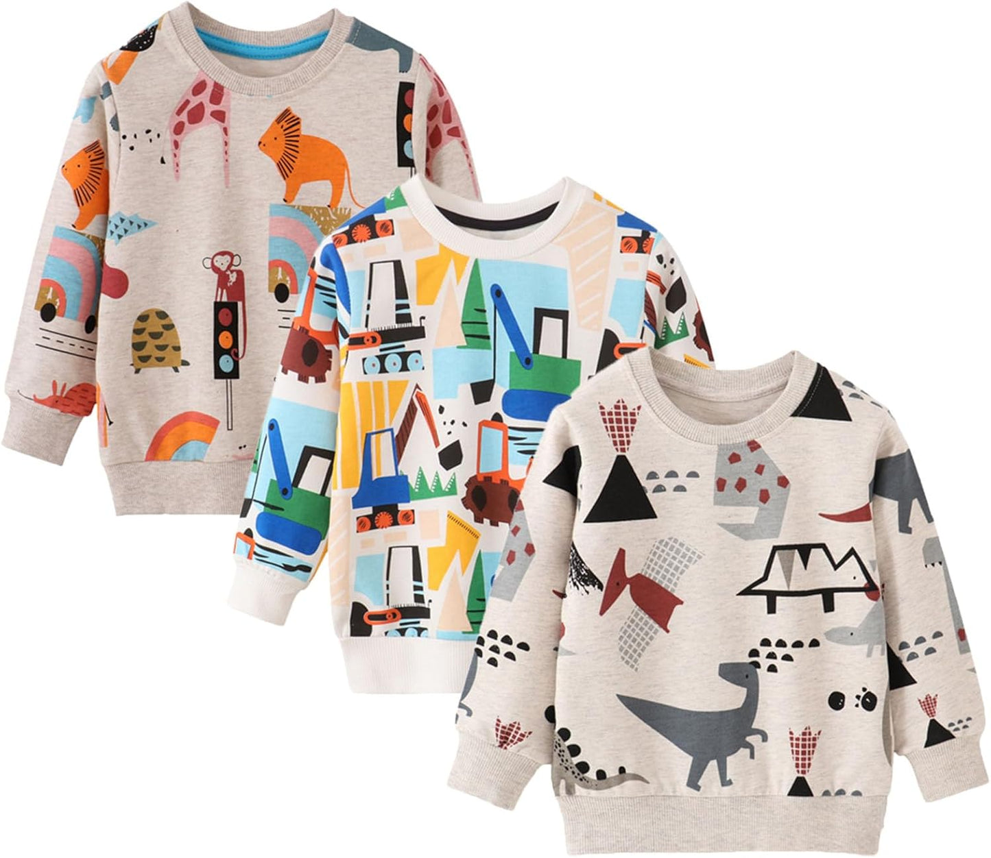 Toddler Boys 3 Pack Cotton Pullover Crewneck Sweatshirts