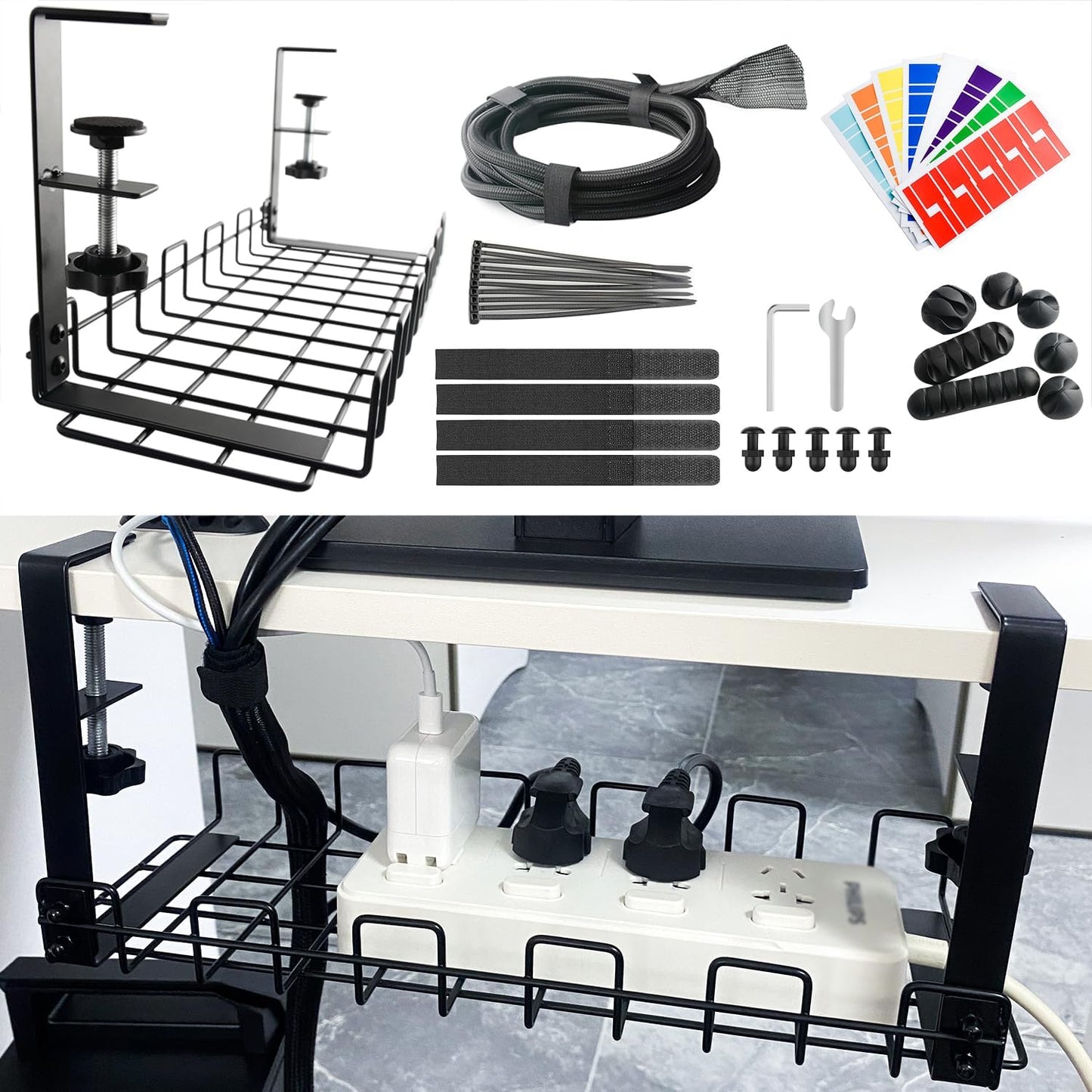 KISSWILL Cable Management Tray: 10Ft Cord Protector & Organize Tray - No Drill, No Damage - Black